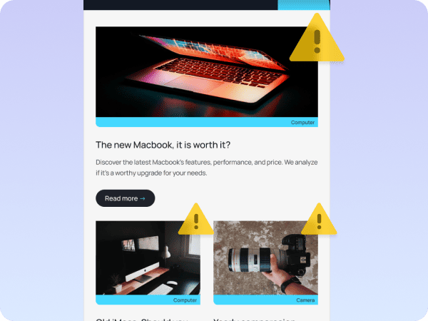 Email template with multiple images, each requiring descriptive alt text for European Accessibility Act (EAA) compliance.