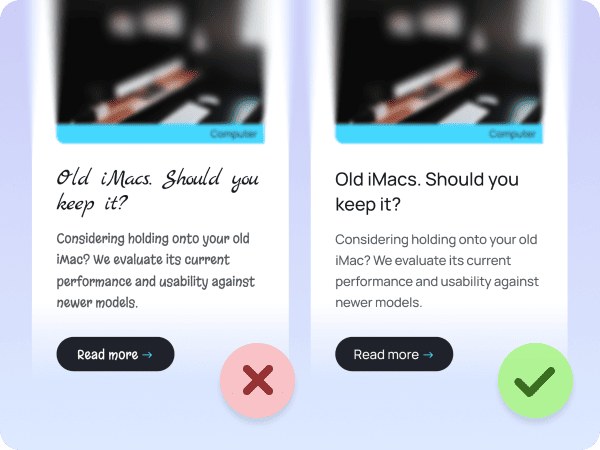Comparison of two sections: one using a script font and the other a sans-serif font, illustrating the readability advantage of sans-serif.