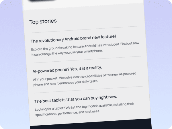 Example of a well-structured email template with clear headings and organized content.