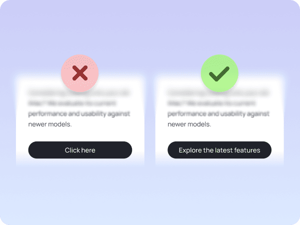Side-by-side comparison of two sections: one with a vague CTA text and the other with a clear, descriptive CTA.