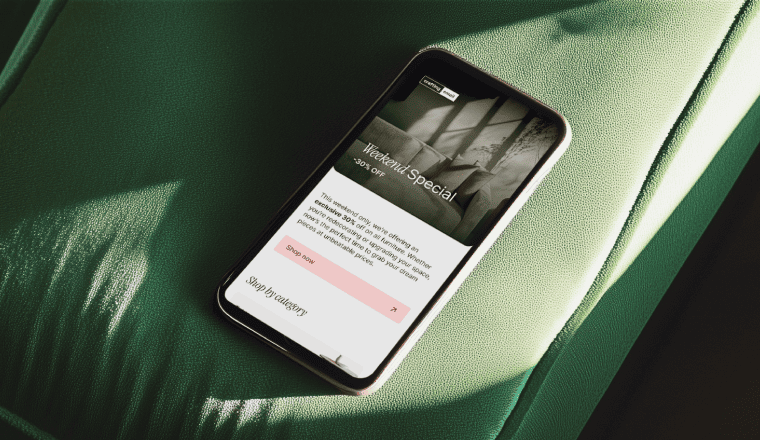 Mobile phone screen showing a weekend special promotion email.