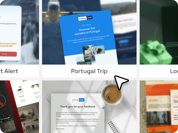 User selecting a email theme from the Template page at Crafting.email.