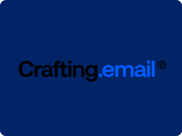 Crafting.email logo on a dark blue background without any dark mode adjustments, making the black text hard to read.