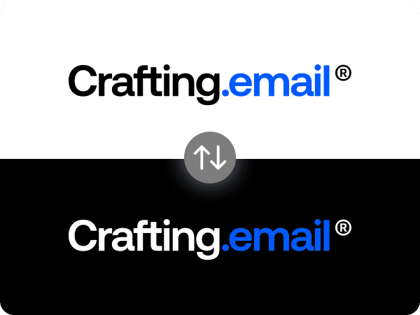 Crafting.email logo switching from a dark version on a light background to a light version on a dark background.