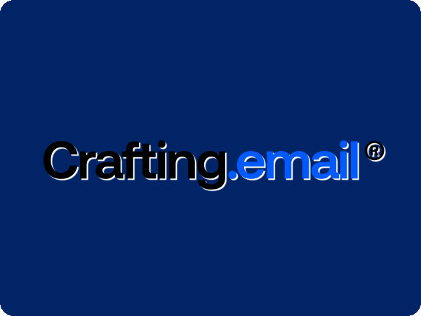Crafting.email logo on a dark blue background with a drop shadow added to improve contrast and readability.