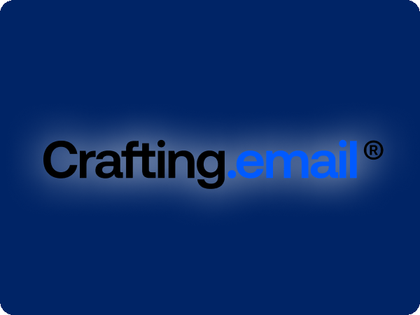 Crafting.email logo on a dark blue background with an outer glow added behind the text to improve visibility.