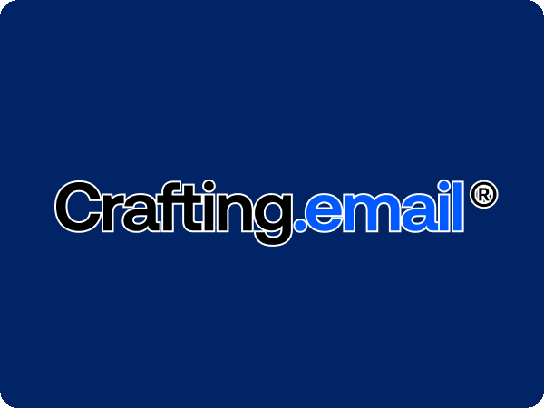 Crafting.email logo on a dark blue background with a white stroke added around the text for better dark mode readability.